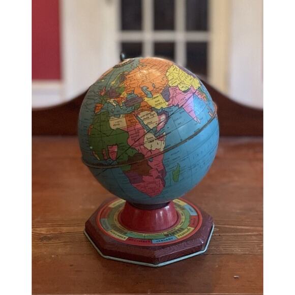 1950's J Chein & Co Tin 7 1/2 Inch World Globe Made in NJ USA Vintage Toy0 - Picture 1 of 4